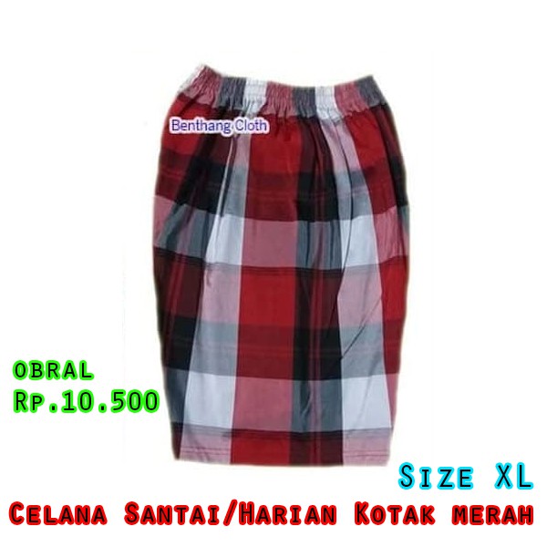 Celana Pendek Dewasa Santai Harian KOTAK MERAH - Size XL