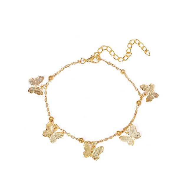 LRC Gelang Kaki Fashion Alloy Hollow Butterfly Pendant Handmade Anklet K97150