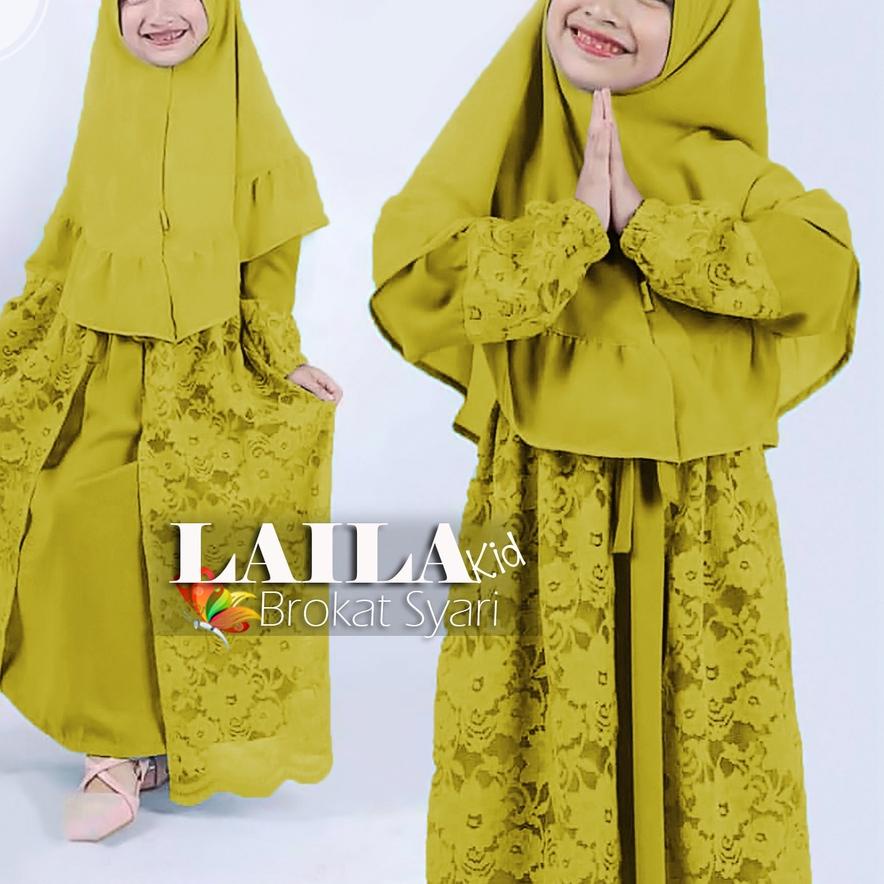 ❇ KID GAMIS SYARI BRUKAT LAILA | SETELAN DRESS MUSLIM DAN BERGO ANAK PEREMPUAN TANGGUNG MOSCREPE POL