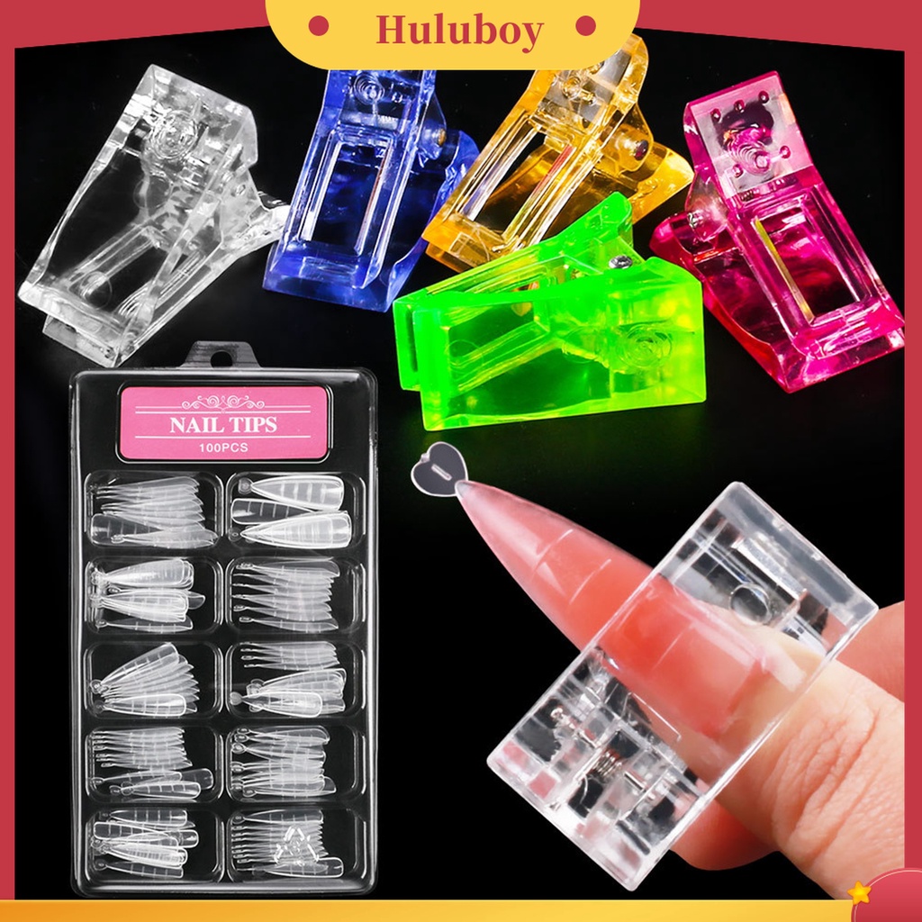 Huluboy Huluboy♡ 100pcs / Set Kuku Palsu Extension Ultra Tipis Bentuk Tangga Untuk Manicure