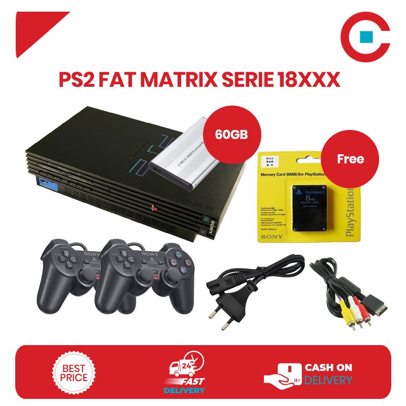 PS2 Fat Japan 60GB HD External Matrix 2 Stick Getar + 1 Memory Card