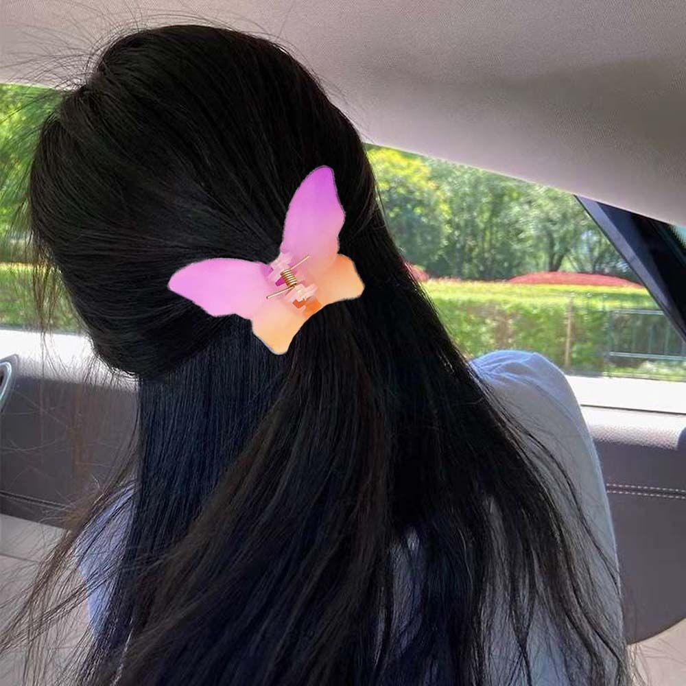 Needway   Kupu-Kupu Rambut Cakar Gadis Kreatif French Hair Clip Candy Color Matte Akrilik Hiu Klip