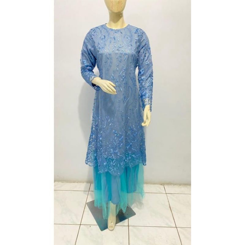 BAJU GAMIS DRESS PESTA KONDANGAN NIKAHAN FULL BRUKAT BROKAT TILE WANITA MUSLIM BARU NEW S M L XL XXL