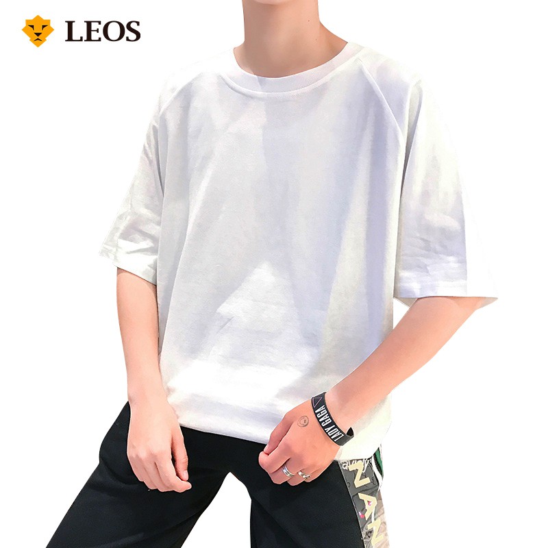 

LEOS Baju kaos fashion trendy pria baju kaos dengan model hiphop baju kaos lengan panjang siku