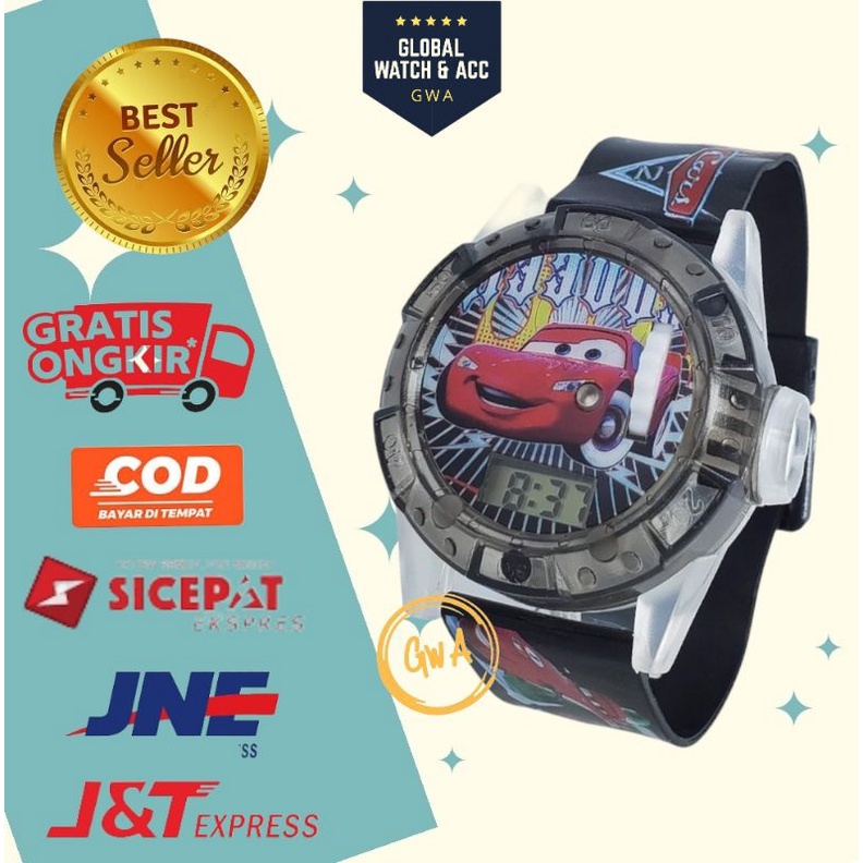 Jam tangan anak laser musik karakter Cars