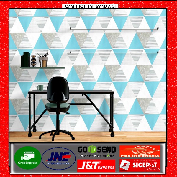 Wallpaper Stiker Dinding / 10M x 45CM / Bahan PVC Anti Air / Motif Segitiga Biru