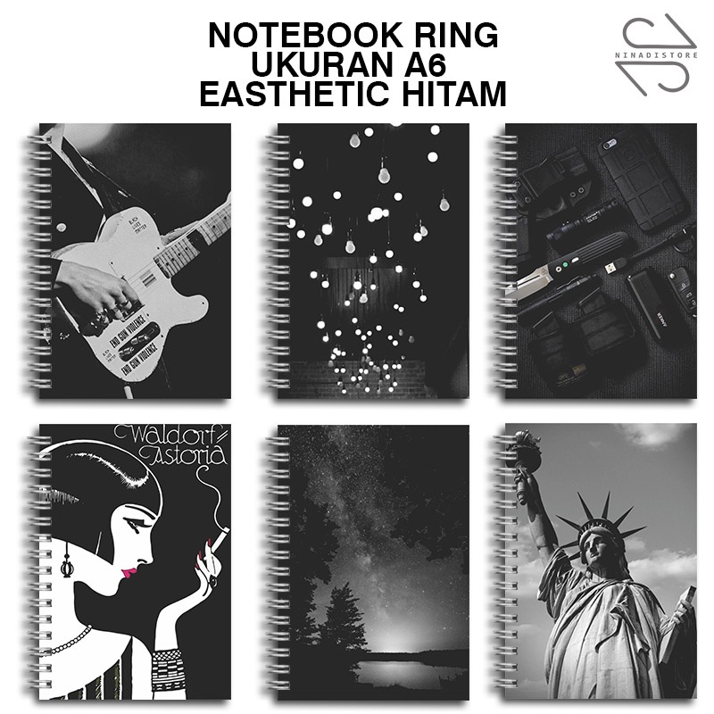 

(BELI 6 GRATIS 1)Buku Tulis Catatan buku notebook buku diary Notebook Ring Spiral A6 60 Lembar koleksi gambar AESTHETIC HITAM PART4