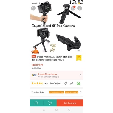 Tripod Mini Hd32 Stand Hp dan Cameraman