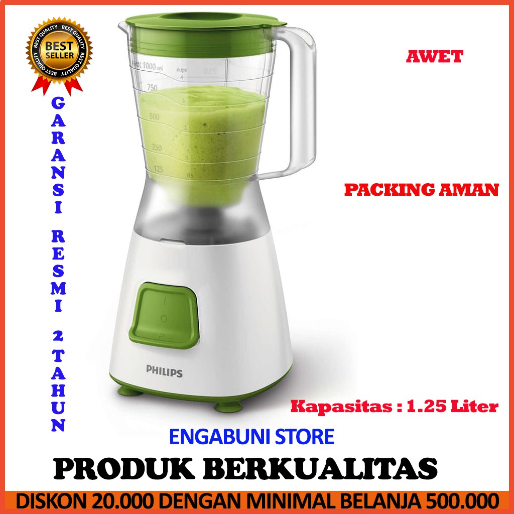 Blender PHILIPS Blender Plastik 1.25 Liter Hijau E6X0 Mata Pisau Stainless Bahan Plastik BPA Free
