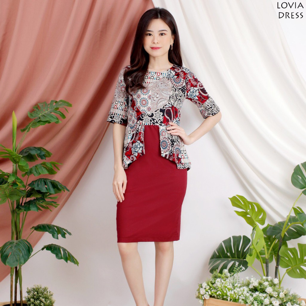 Dress Wanita Batik Couple / Dress Batik Modern / Kebaya Jumbo / Seragam Batik Wanita / LOVIA 187 AB