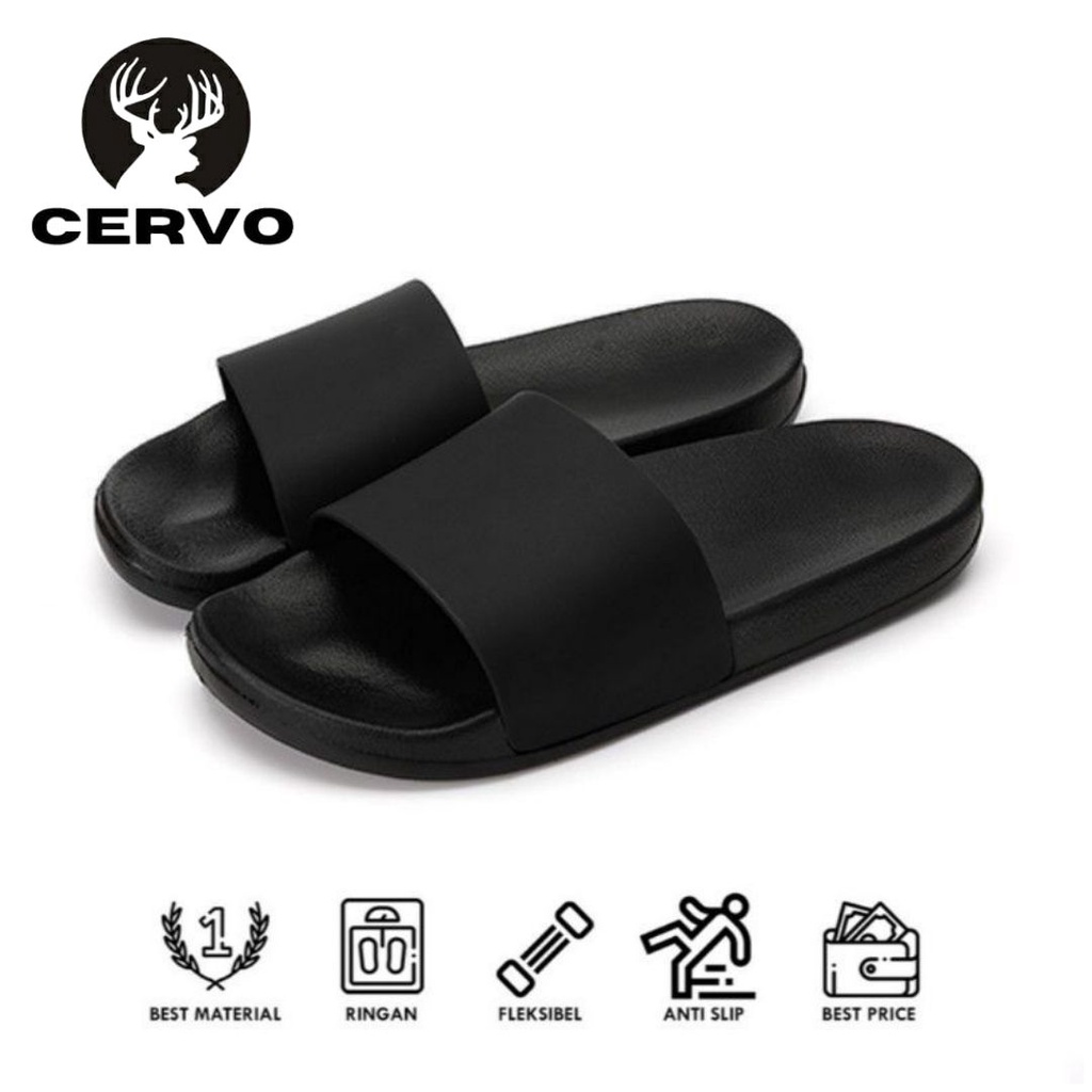 Sandal Slop Sandal Slide Polos Pria Cervo Anti Slip Eva Phylon Rubber Hitam