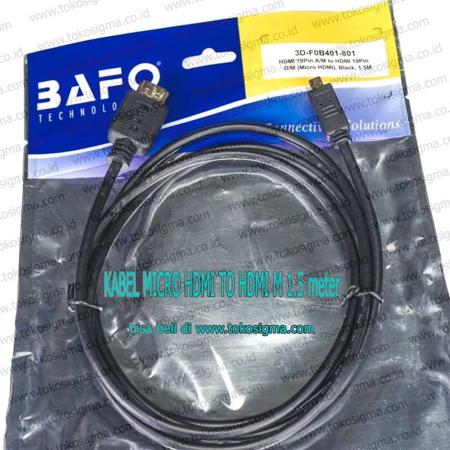 BAFO KABEL micro HDMI D male TO HDMI A male 1.5 meter 3D-F0B401-801