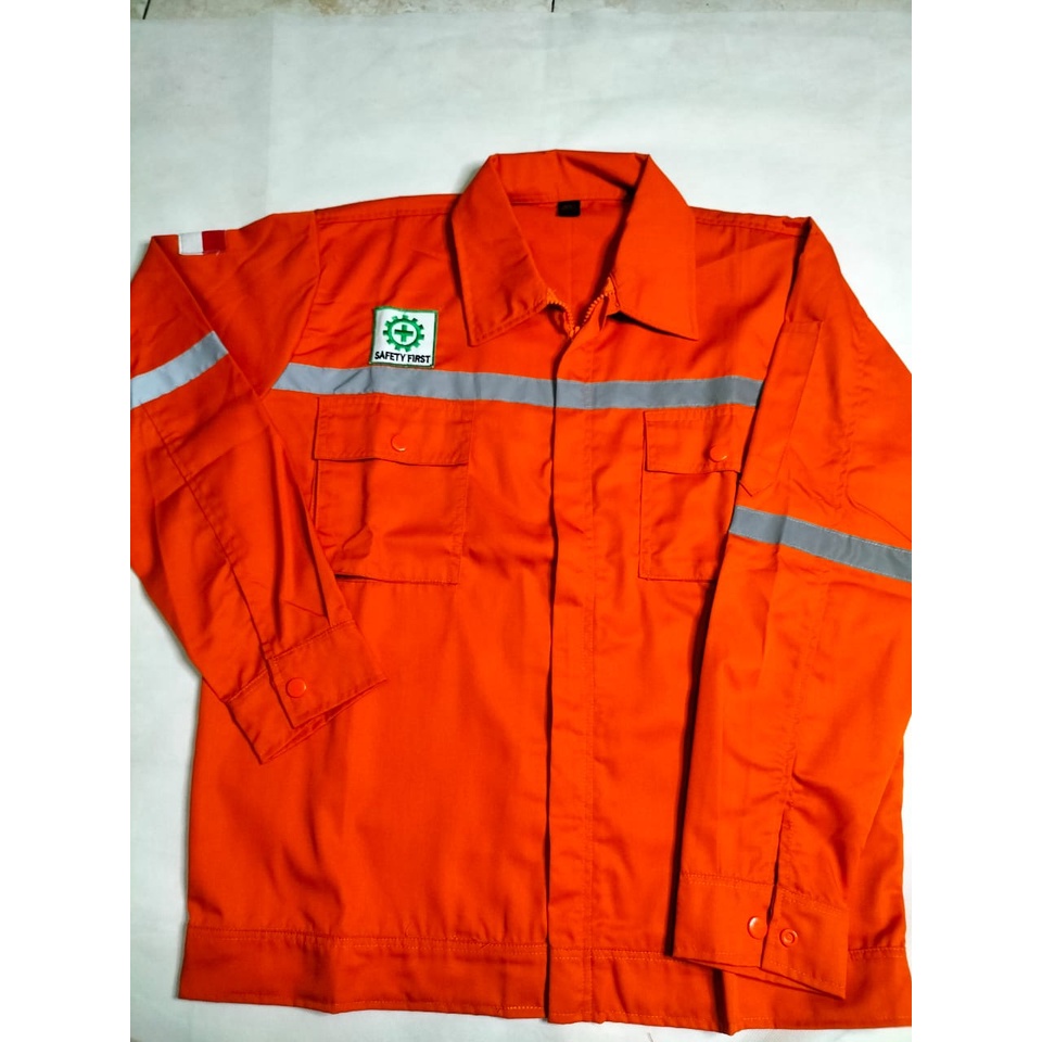 Kemeja Safety | Wearpack Atasan Lengan Panjang | Seragam Proyek Full Oren