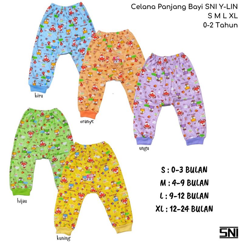 Celana Panjang Bayi Y-Lin SNI MOTIF Size S M L XL 0-2 Tahun Bahan 100% Cotton Halus Lembut Celana Bayi SNI Perlengkapan Bayi Baru Lahir