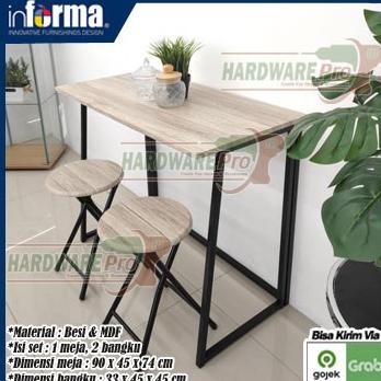 >>>>>] Meja Lipat Serbaguna 1Set (1 Meja + 2 Kursi) Lexi Informa Meja Makan