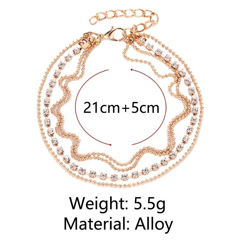 Gelang kaki wanita Berlian buatan multi-layer fashion Korea