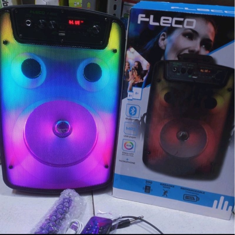 SPEAKER BLOETOOTH KARAOKE FLECO F 8832 LED 8,5 INCH BONUS MIC SALON AKTIF