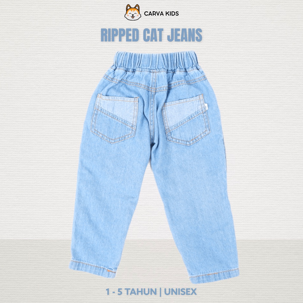 CELANA PANJANG CARVA JEANS ANAK SOBEK RIPPED CAT POLOS IMUT LUCU BESTSELLING