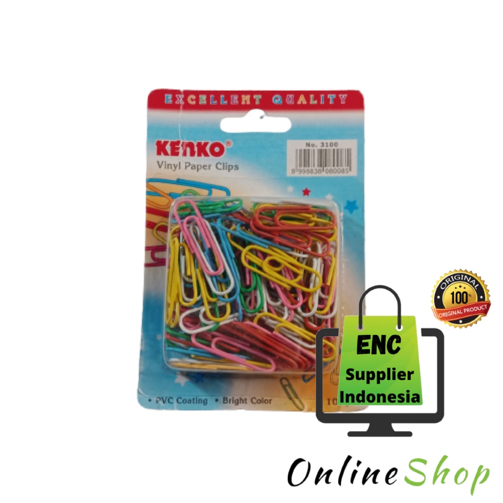 

kenko 100 buah KENKO Paper clip warna no.3100 klip penjepit kertas no. 3100 jepit c-3100 per pak - enc.sup