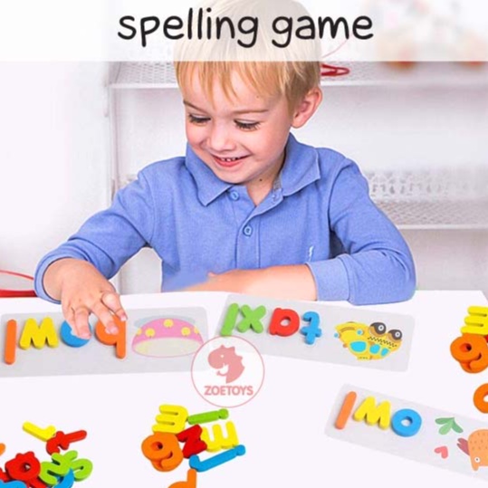 Zoetoys Spelling Game | Treehole Moveable Wooden Word Jumble Letter | Words Learning Game Kids Matching Card Puzzle Montessori | Belajar Mengeja Kata Mengenal Huruf Alphabet | Mainan Anak Edukasi