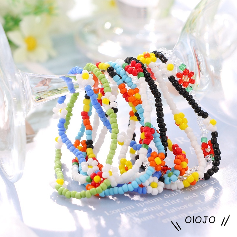 【COD】Fashion Tenunan Warna-warni Manik-manik Daisy Anklet / Gelang Beach Resort Style Accessories