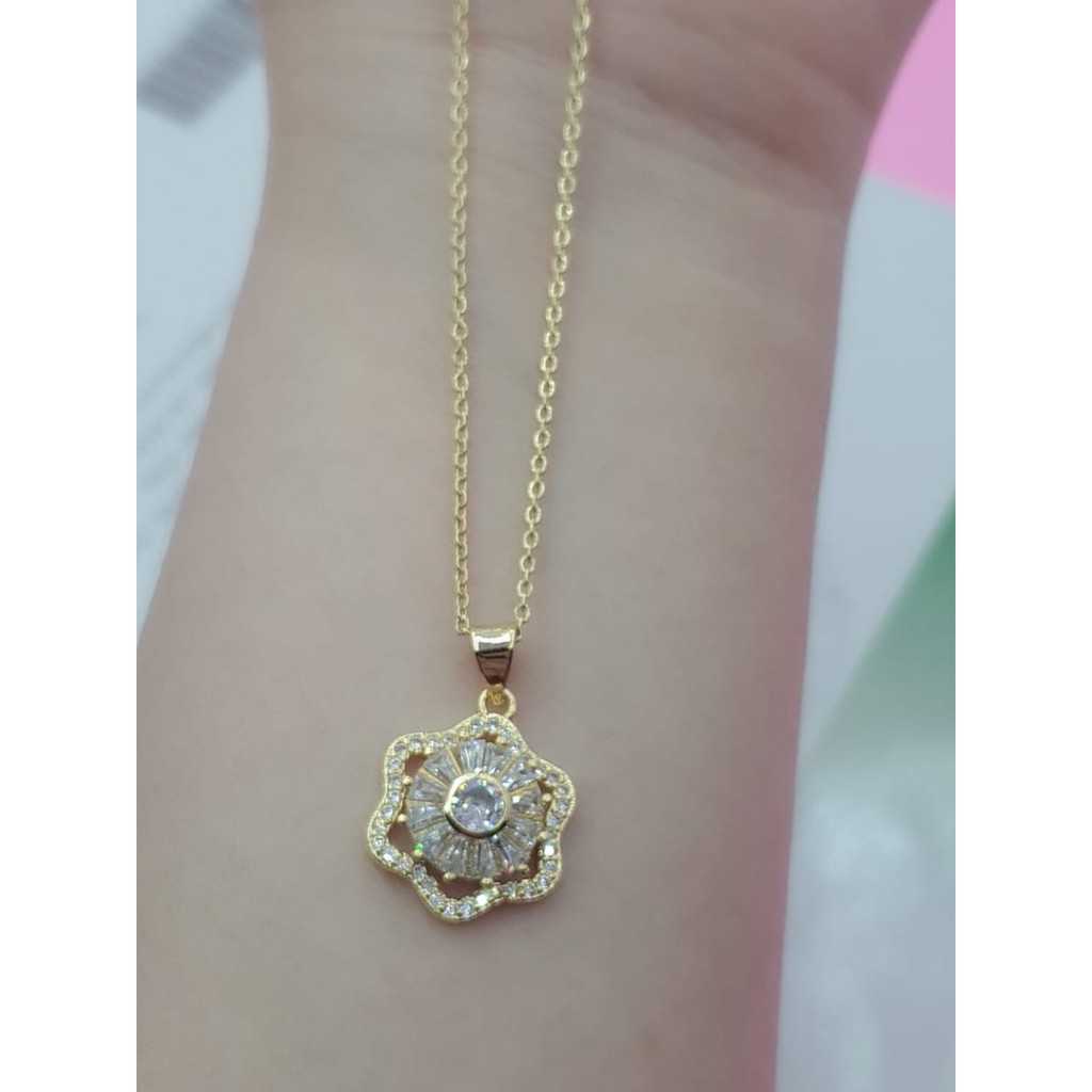 Kalung titanium microdiamond bunga / kalung + liontin microdiamond / kalung asli titanium