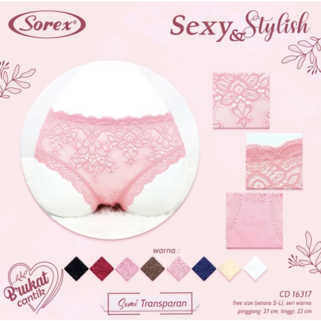 CD WANITA SOREX 16310 BRUKAT TRANSPARANT S M L CELANA DALAM SEXY RENDA 16316 16317 16332