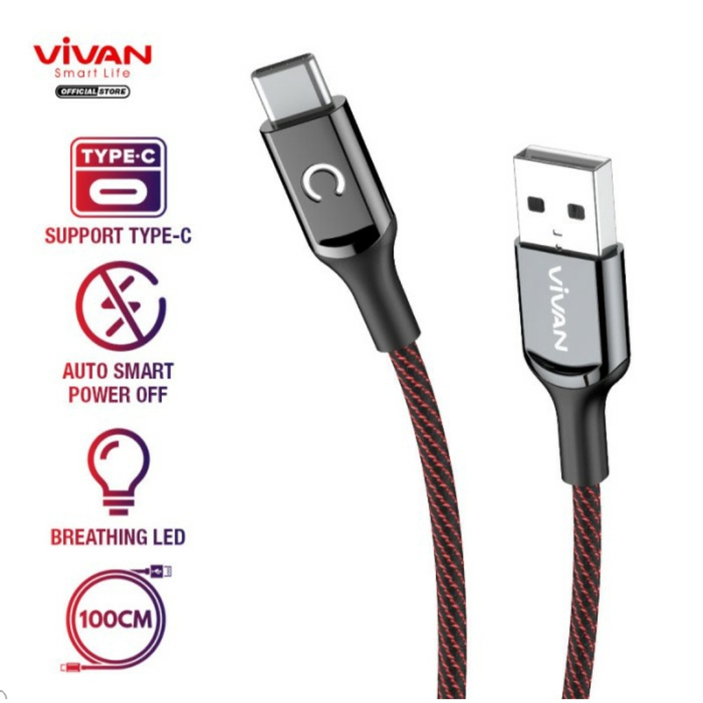 VIVAN Auto Smart power off cable charger Type C kabel Qc 3.0 VZC100