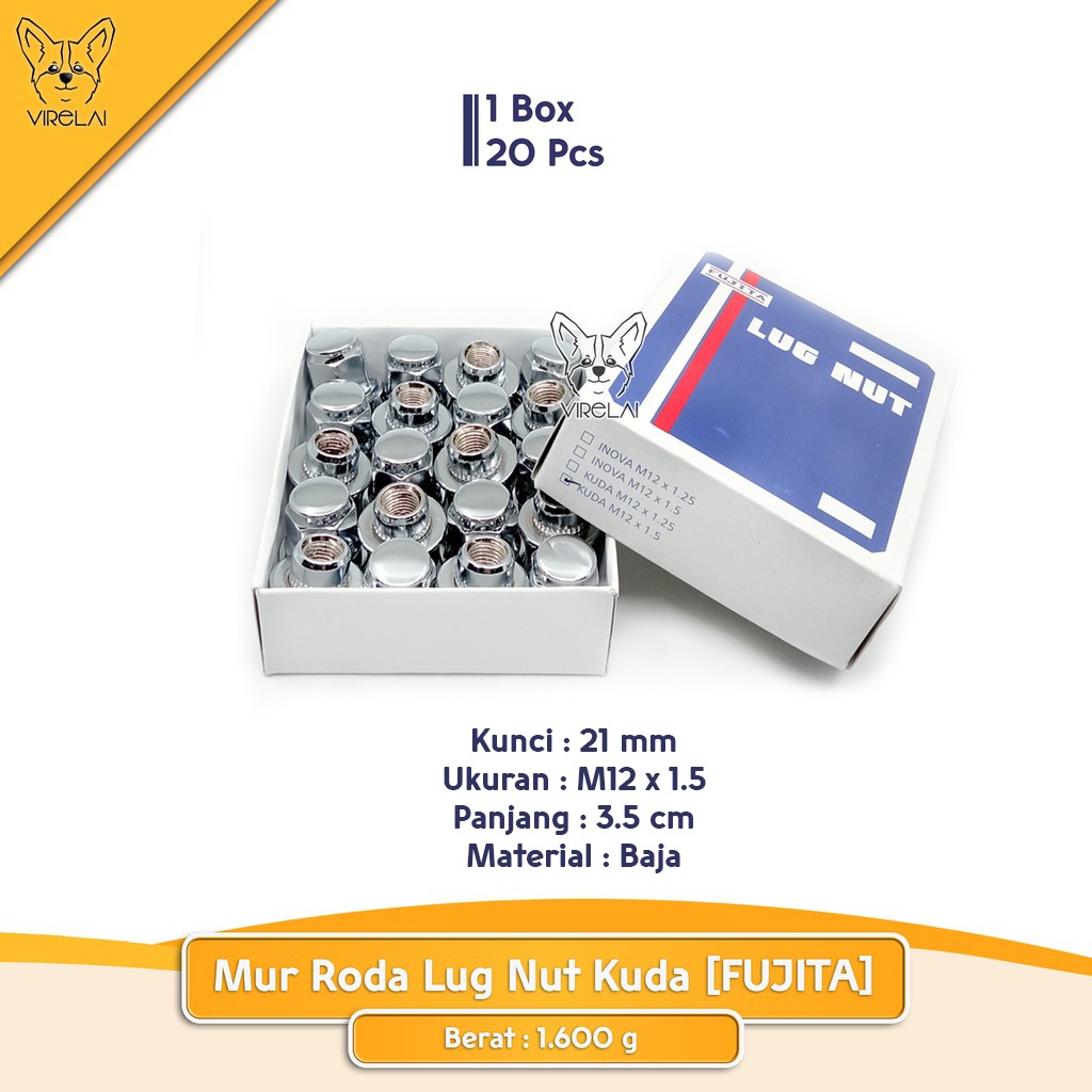 [20 Pcs] Mur roda Fujita lug nut Kuda M12 x 1.5 / 1.25