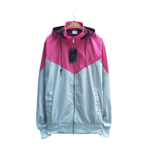 INDO - Jaket Parasut Olahraga Kombinasi | Jacket Lari Jogging Pria/Wanita Abu Pink