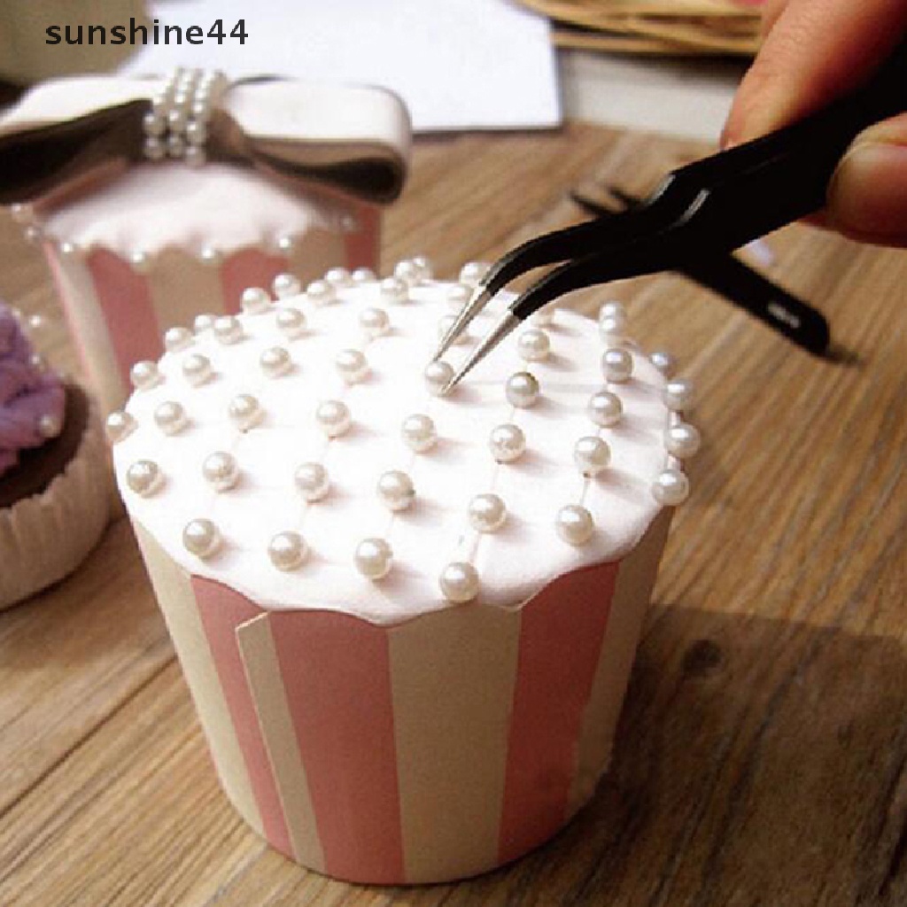 Sunshine 2Pcs Pinset Lurus + Bengkok Anti Statis Bahan Stainless Steel Untuk Dekorasi Kue
