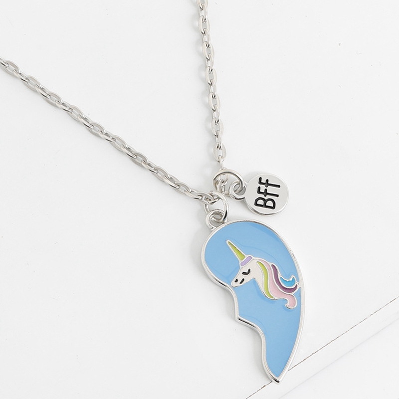 Kalung Persahabatan Bentuk Hati Motif Unicorn Untuk Hadiah Ulang Tahun