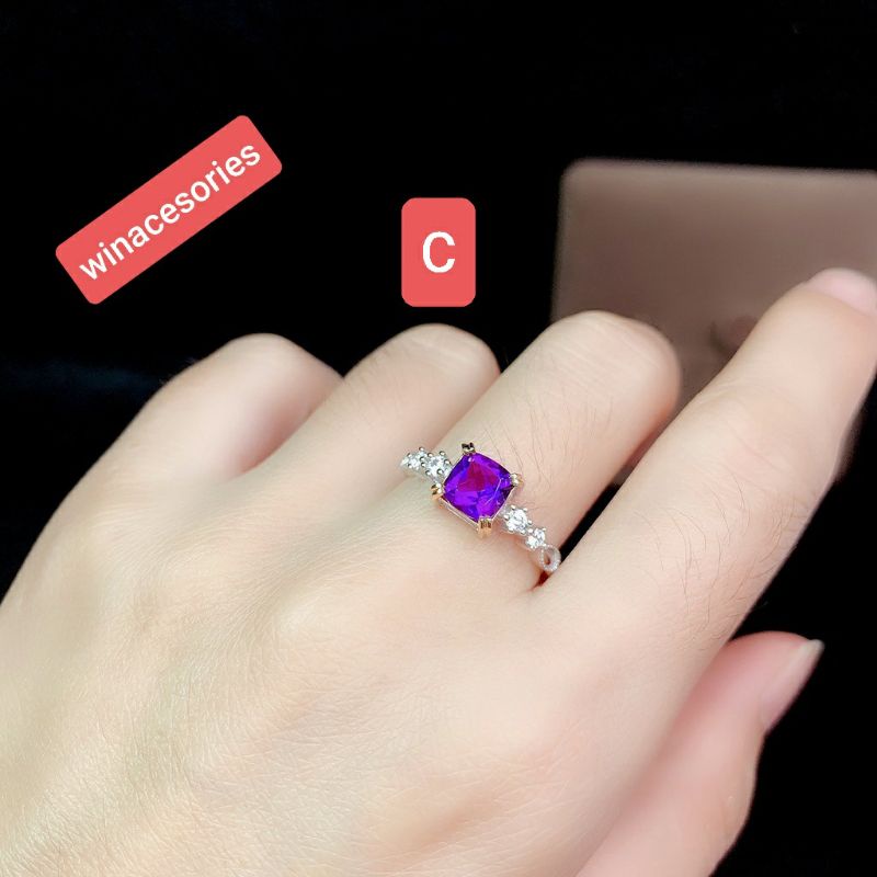 Cincin Silver berlian mata satu, batu ruby