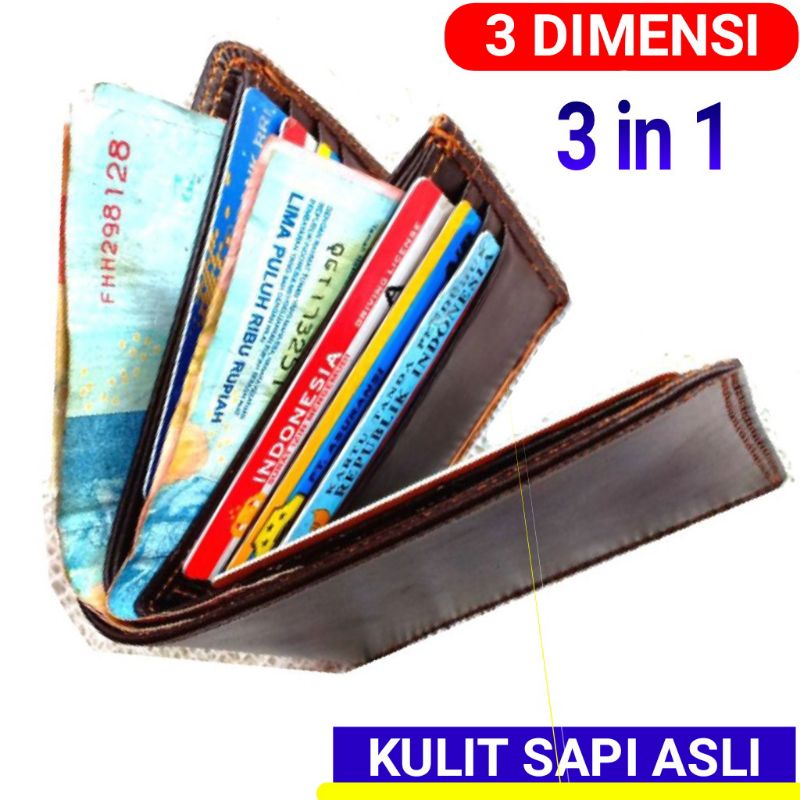 DOMPET KULIT SAPI ASLI DOMPET PRIA 3 DIMENSI 3 IN 1 KULIT PILIHAN HIGH QUALITY