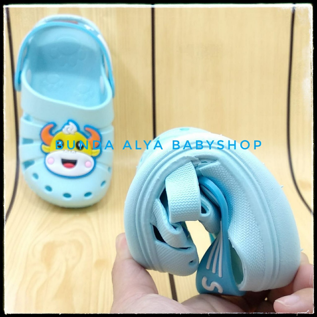 Sendal Anak Laki Import Usia 6 Bulanan Elastis BIRU MUDA - Sandal Anak Cowok Motif COW Karet Anti Licin