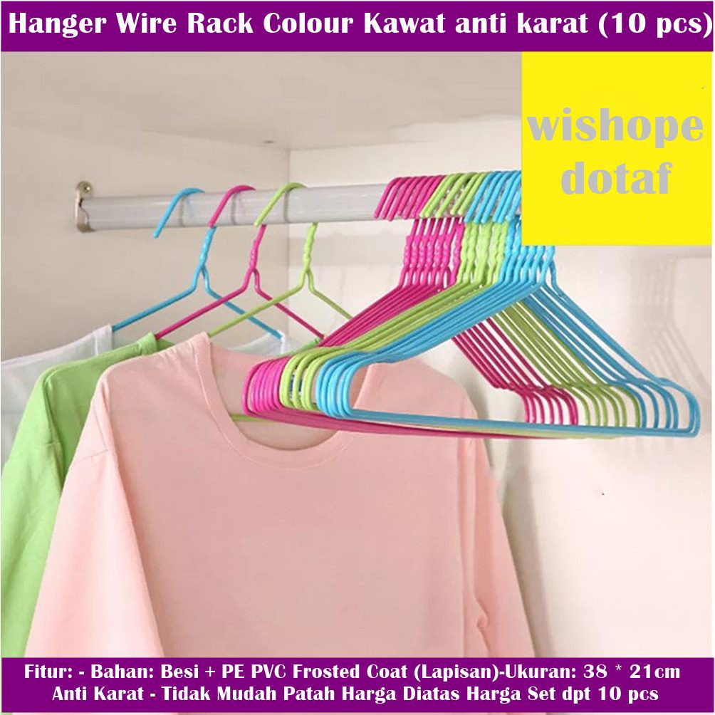 Hanger/ Gantungan baju anti karat kawat lapis plastik {ISI 10 PCS]