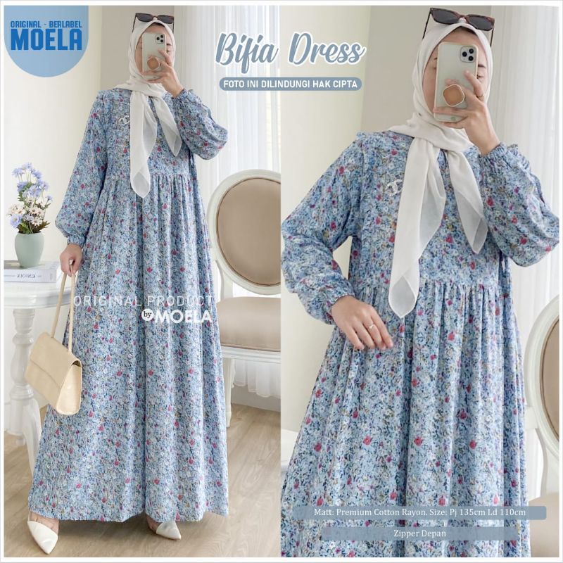 Zelena Yelan Bifia Jasmi Dress Gamis Original Ori Moela Berlabel Jumbo Allsize Busui Premium Catton Rayon-Bifia