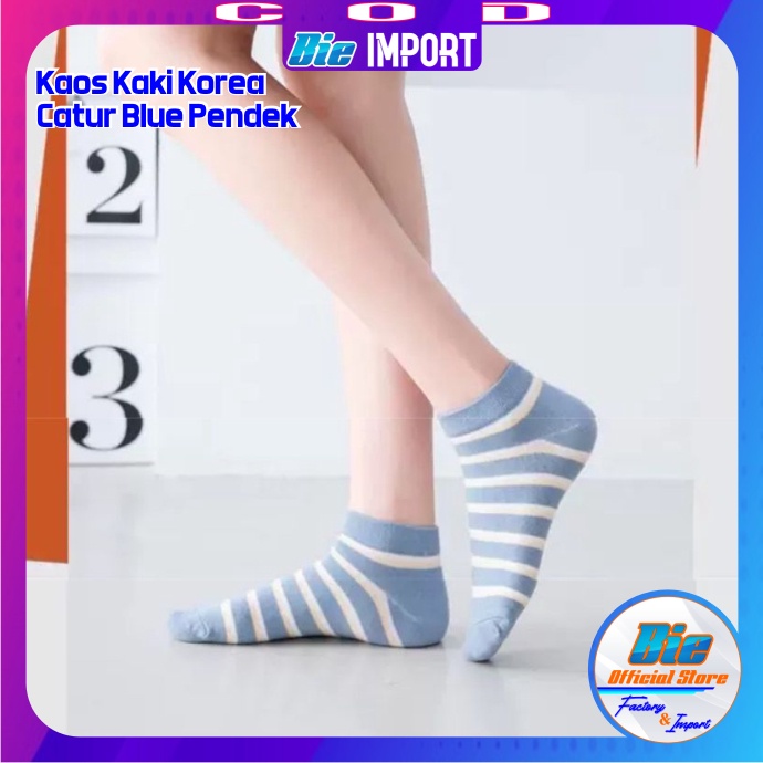 Kaos Kaki Korea Wanita Motif Catur Blue Pendek Impor Best Seller