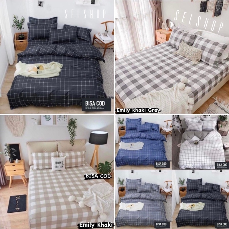 SEPREI AESTHETIC SPREI KOTAK EMILY KHAKI 120 160 180 FREE SARBAN SARGUL KING QUEEN SINGLE