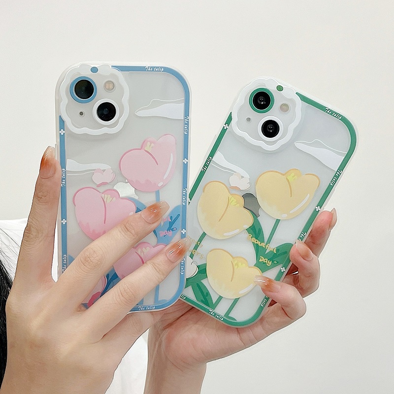 Case Pelindung Kamera Transparan Anti Jatuh Motif Bunga Untuk iPhone 11 12 13 Pro MAX X XR XS MAX