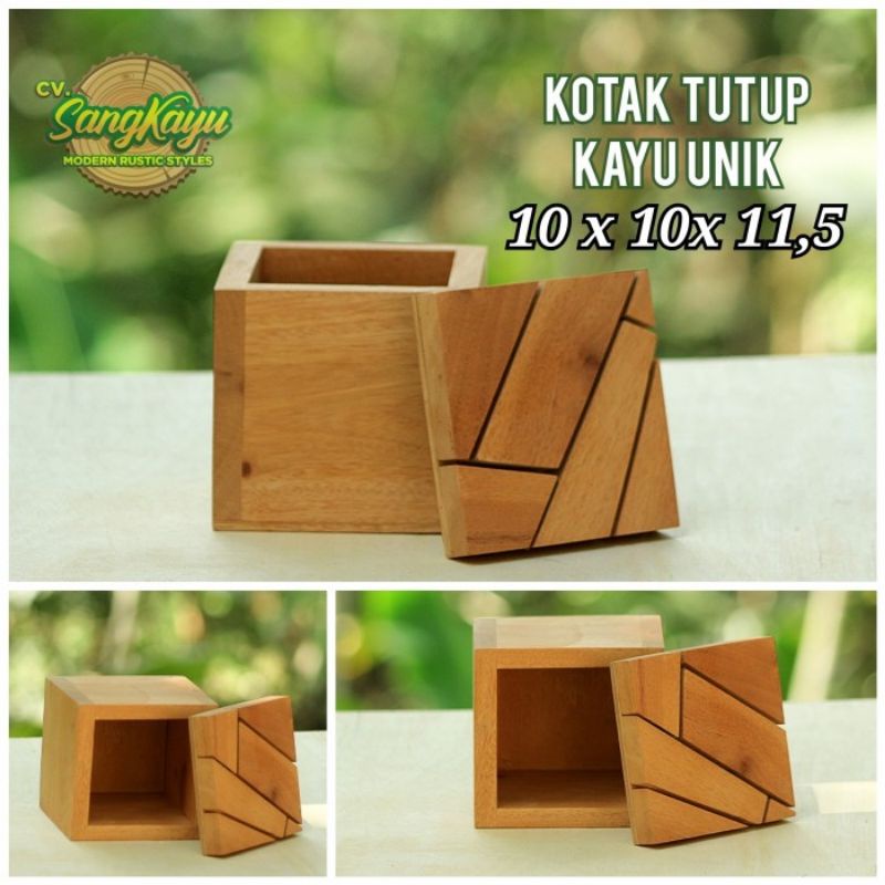 Kotak penyimpanan kayu serbaguna 10x10x11,5cm wooden storage box