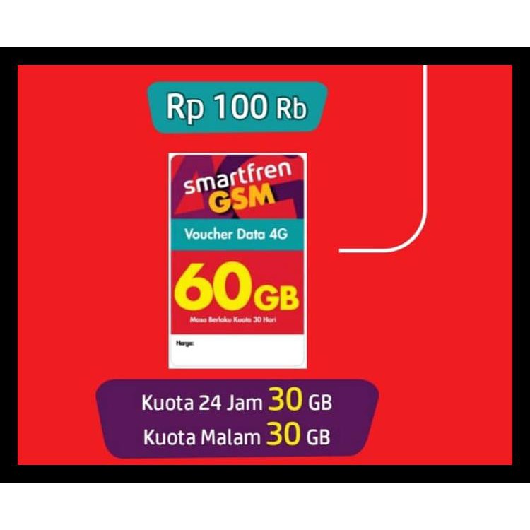 Voucher Vocer Paket Data Internet Smartfren 4G Kuota 60Gb untuk 30hari TERBATAS