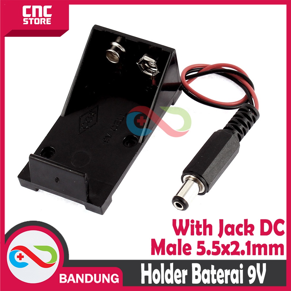 HOLDER BATERAI 9V WITH JACK DC MALE 5.5 X 2.1MM