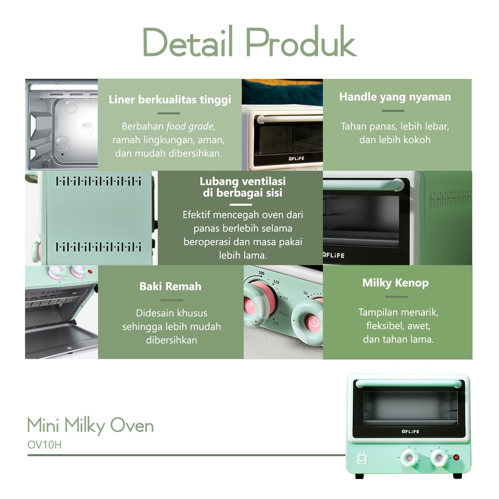 FLIFE OV10H Mini Milky Oven Listrik 10L LOW WATT 10 Liter Control Suhu 100-230°C 2 Tabung Pemanas Pemanggang / Memanggang 400 Watt