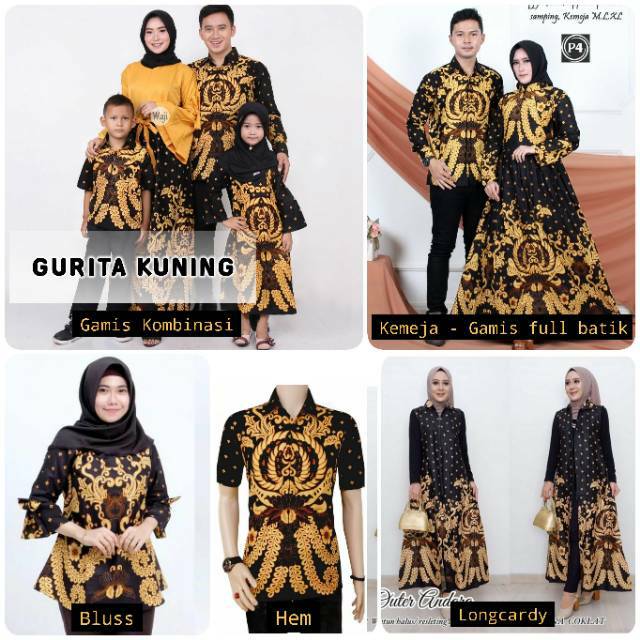 Saroja (096) Couple Keluarga Batik Gamis Batik Katun Premium Motif Gurita Kuning