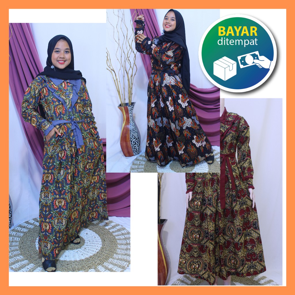 Model Gamis Batik Wanita terbaru kekinian kombinasi Toyobo