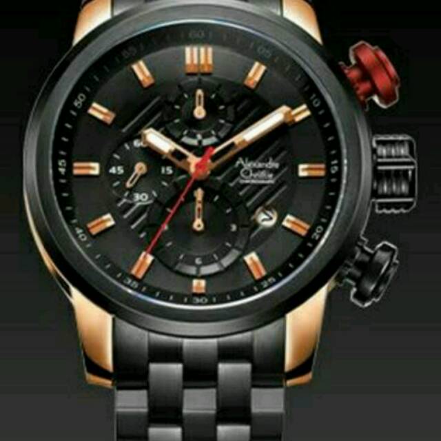 Jam tangan pria alexandre christie AC 6163 MC BLACK ROSE GOLD