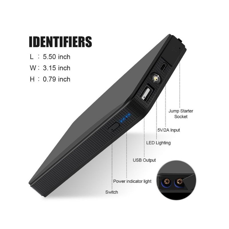 Portable USB Power Bank Car Jump Starter &amp; Flashlight 10000mAh