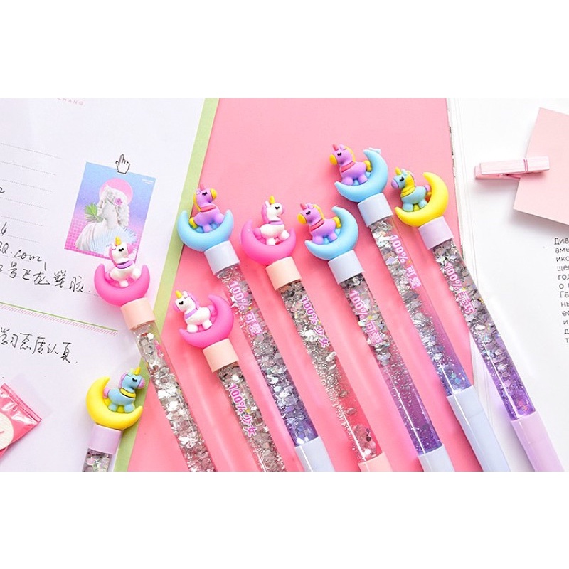 KENSHO Pen Bensia Topper Karet Glitter Import /  Karakter / Bolpen Unicorn / BT