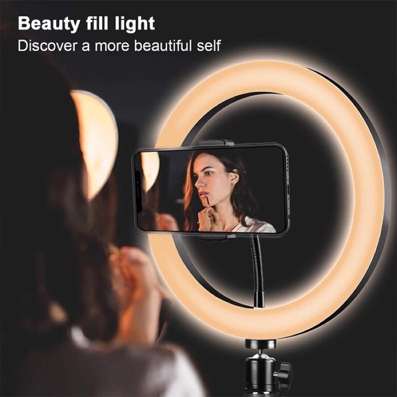 Ringlight LED 26cm / Lampu Ring LED 26 cm + Tripod 2.1 m / Lampu Selfie Make Up vlog / Lampu Tiktok / Ringlight 26cm + Tripod 2.1m + Holder Hp / Lampu Ring Light MUA / Lampu Live Streaming